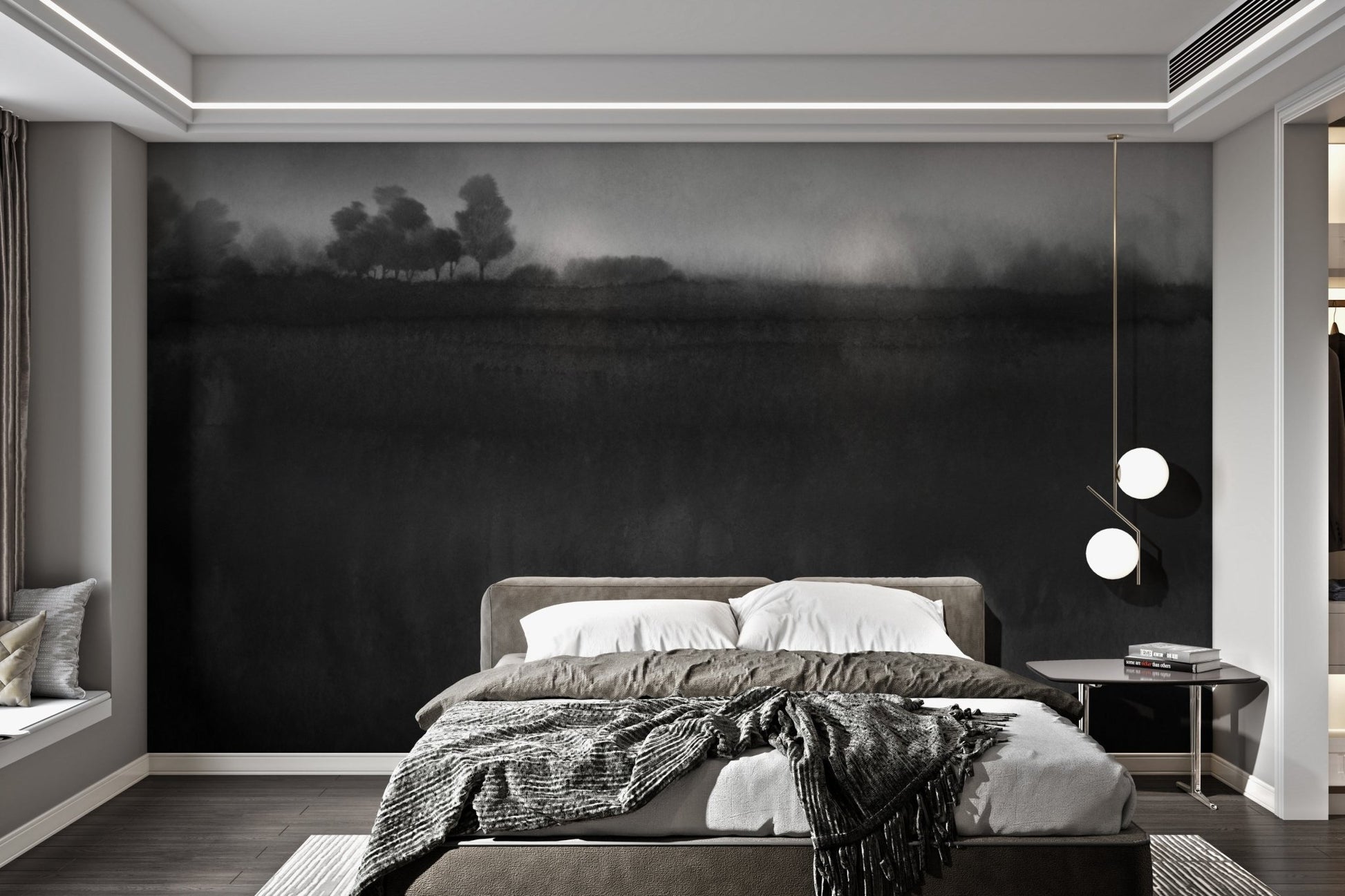 Wall mural with artistic misty tones and monochrome scenery.