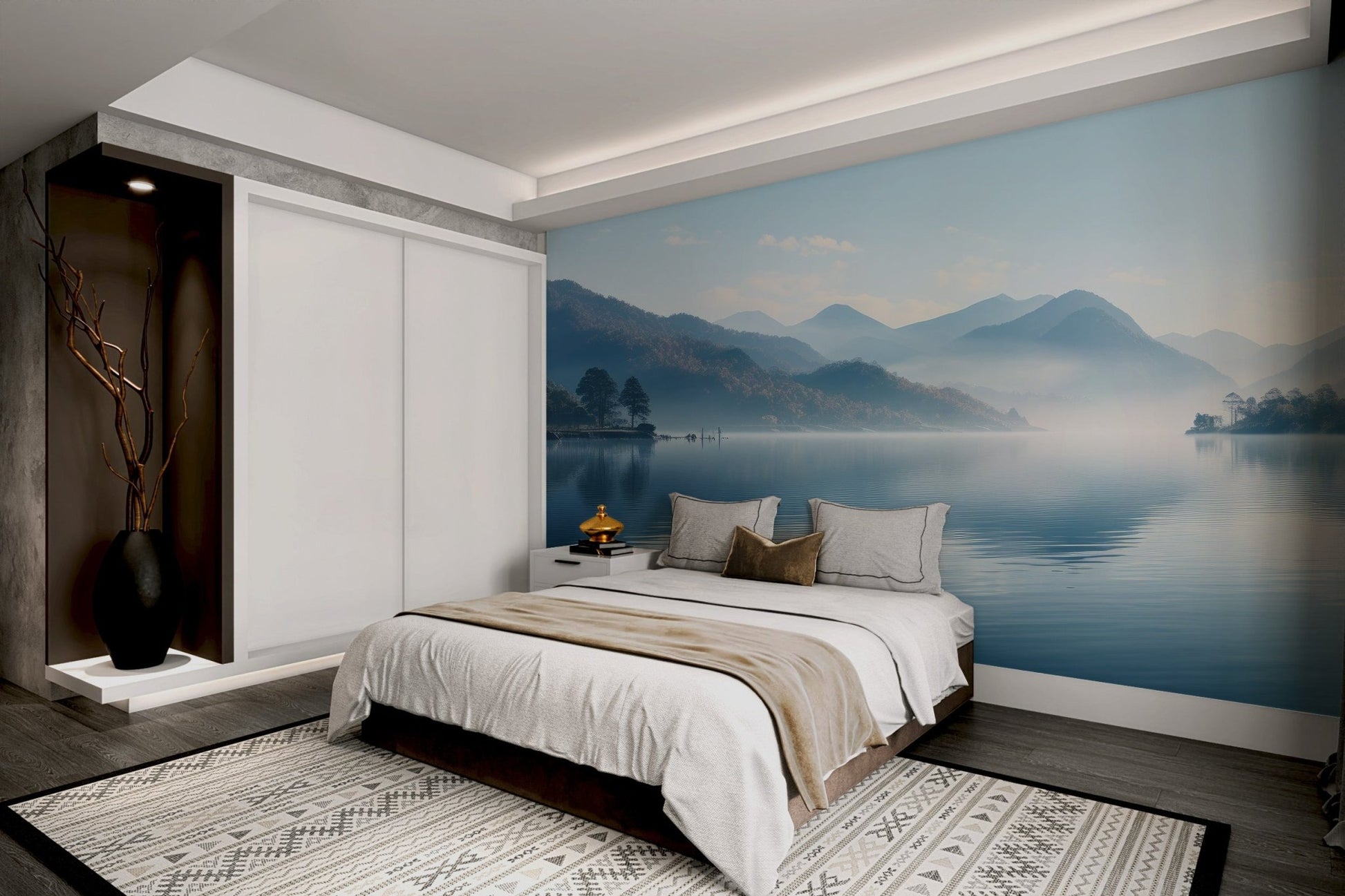 Misty Mountain Lake Wallpaper Mural - Wallanza