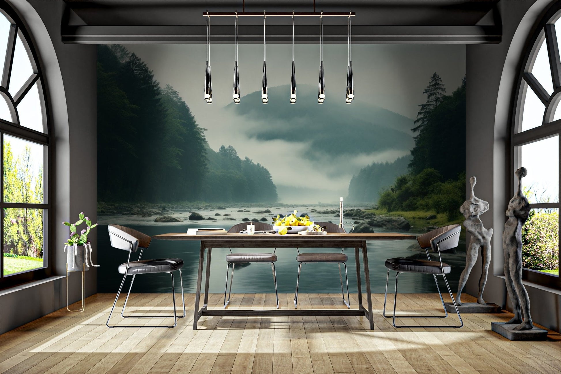 Misty Mountain River Wallpaper - Wallanza