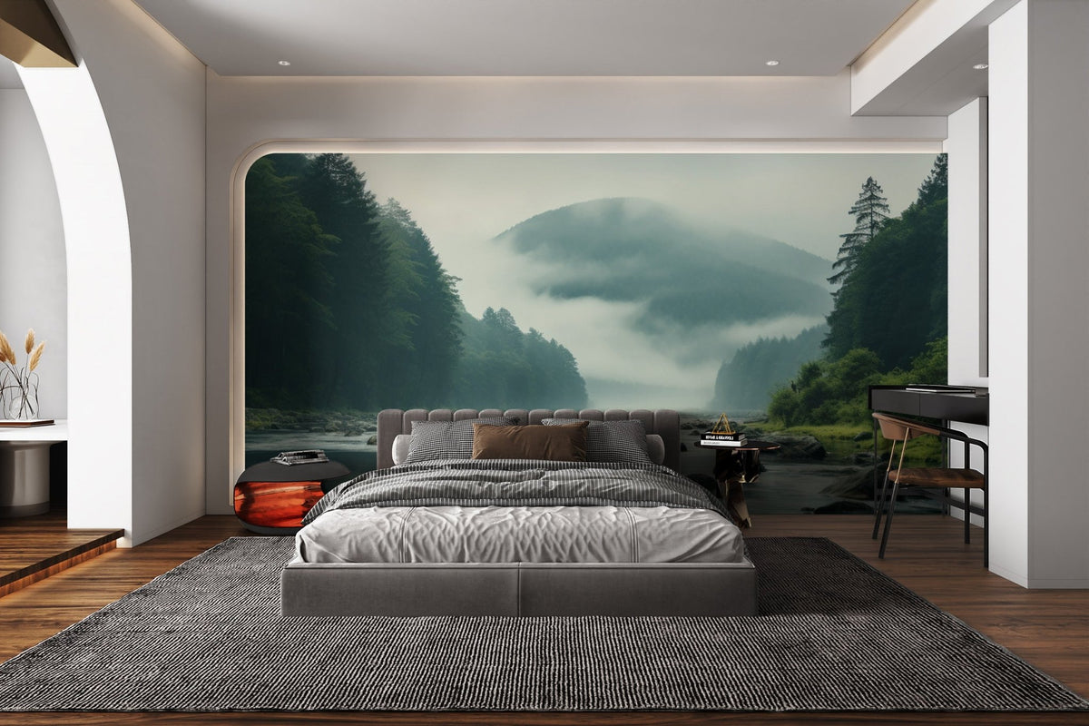 Misty Mountain River Wallpaper - Wallanza