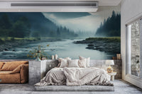 Misty Mountain River Wallpaper - Wallanza
