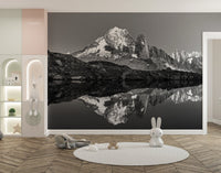 Tranquil wall mural featuring misty mountain landscapes in kids room.
