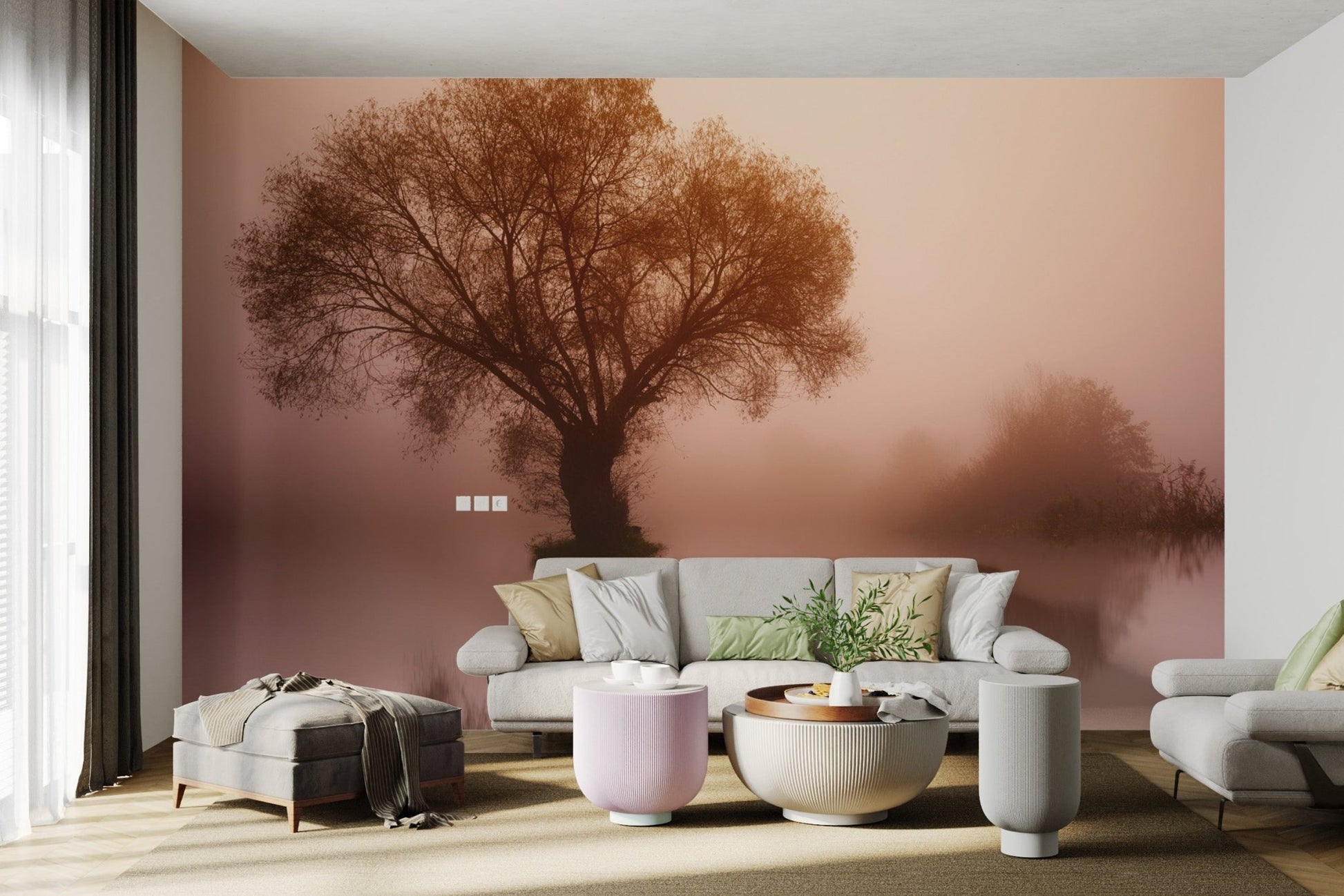 Misty Sunrise Tree Wallpaper - Wallanza