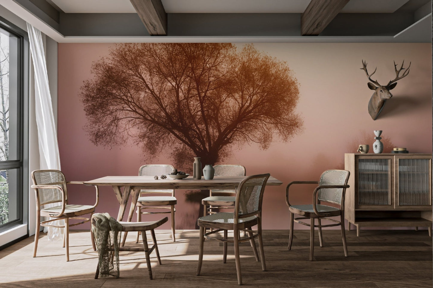 Misty Sunrise Tree Wallpaper - Wallanza