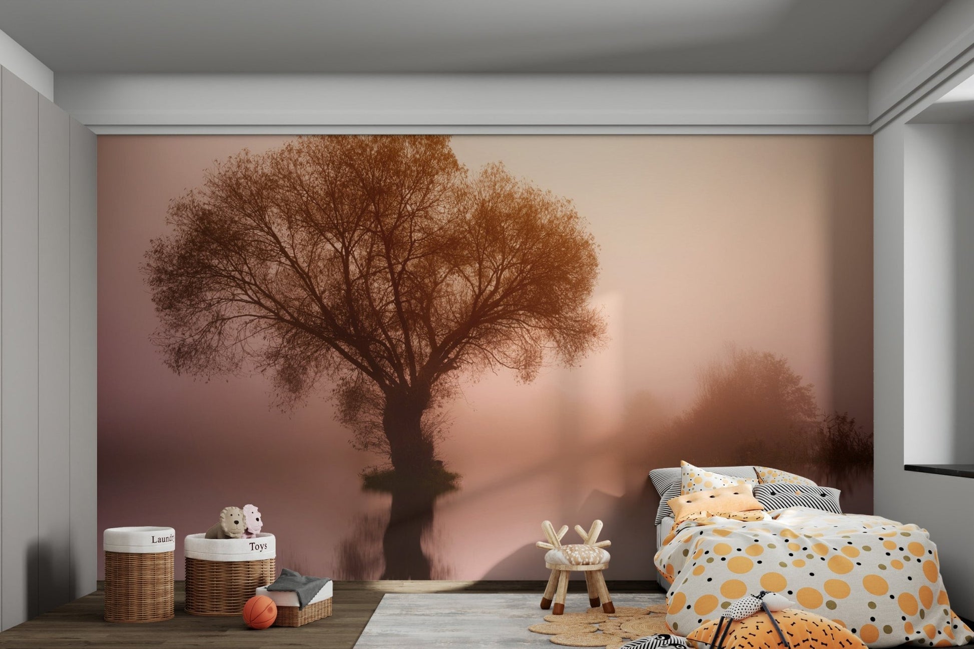 Misty Sunrise Tree Wallpaper - Wallanza