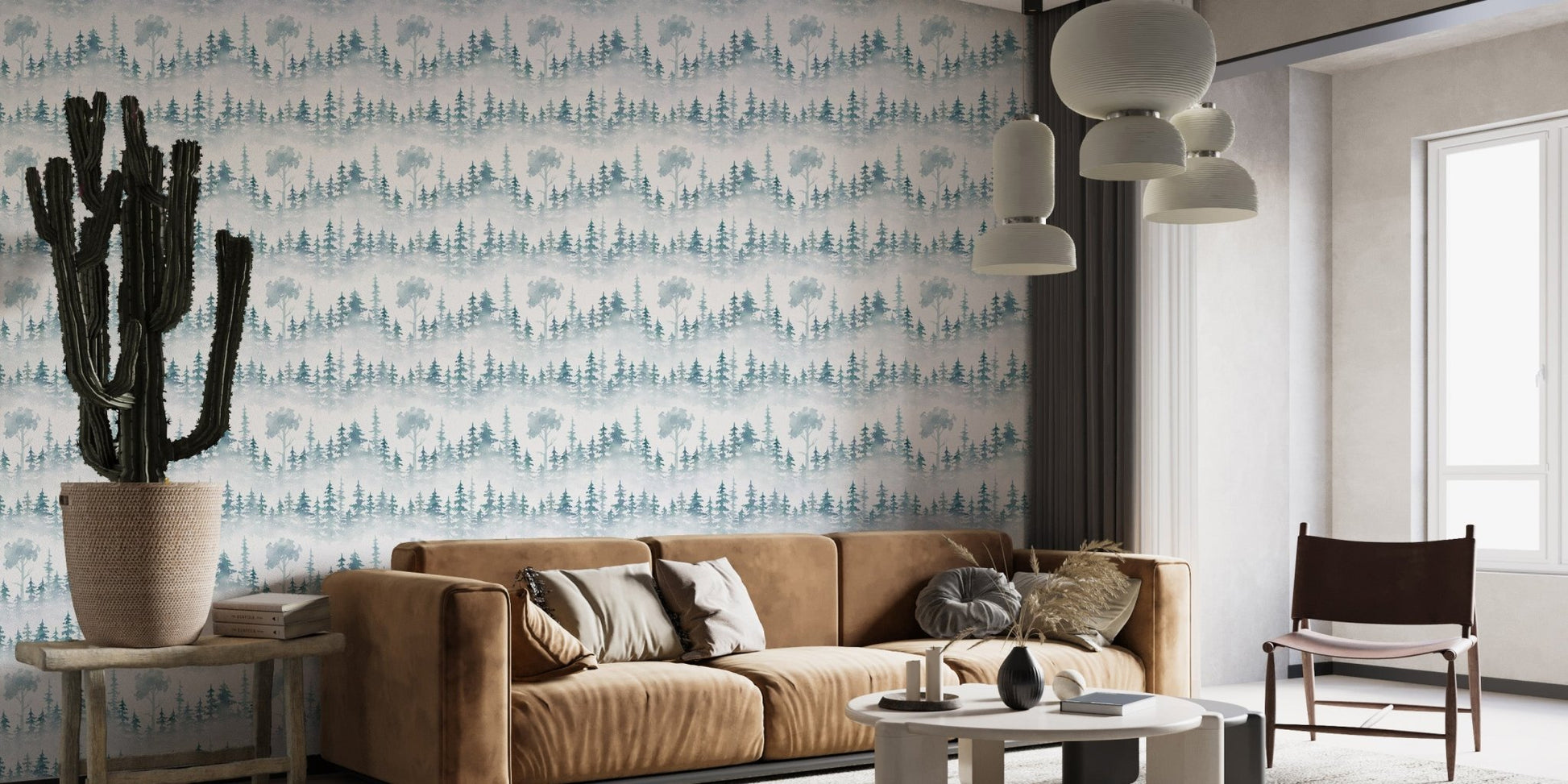 Misty White Woodland Wallpaper Mural for peaceful rooms