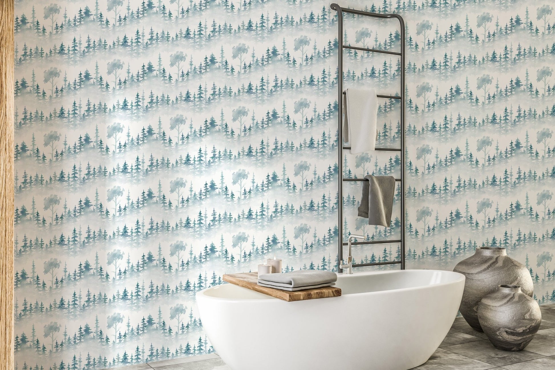 Misty White Woodland Wallpaper Mural for tranquil rooms