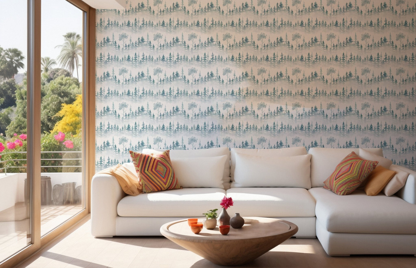 Misty White Woodland Wallpaper Mural for walls