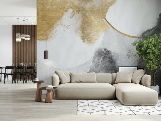 Entryway abstract gray-gold full wall mural