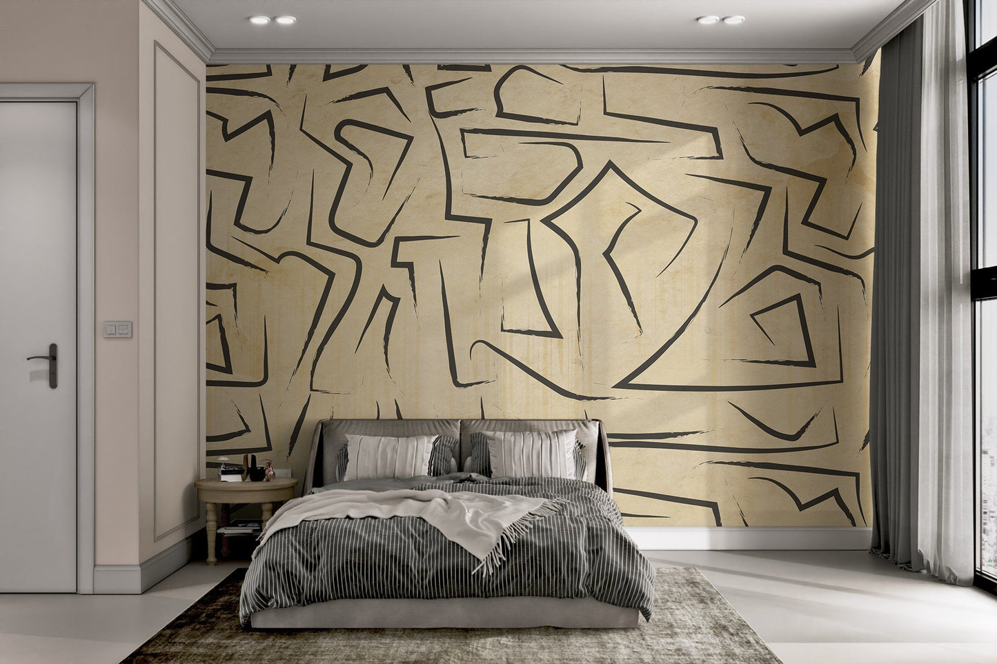 Modern Abstract Black Line Wallpaper - Wallanza
