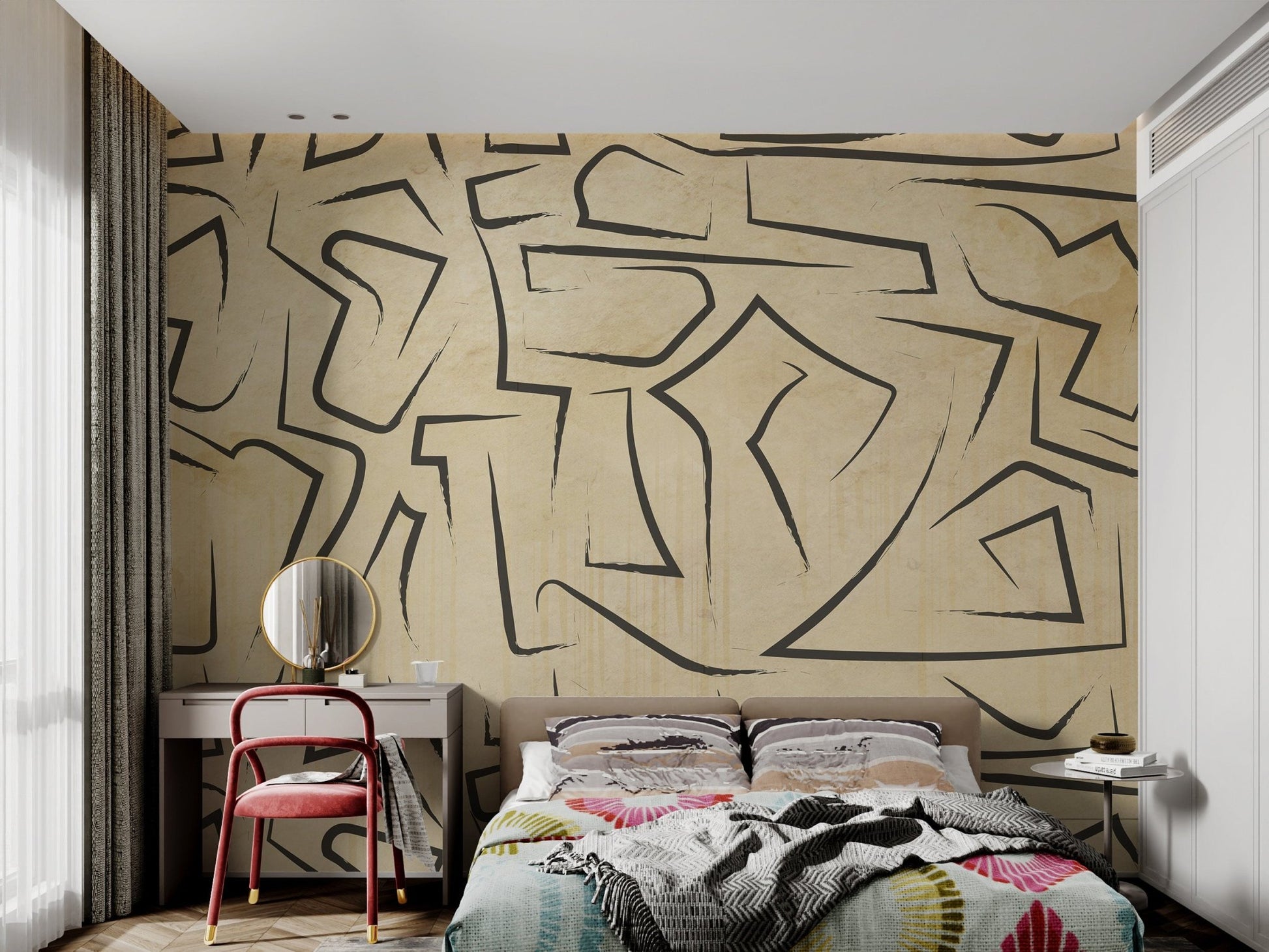 Modern Abstract Black Line Wallpaper - Wallanza