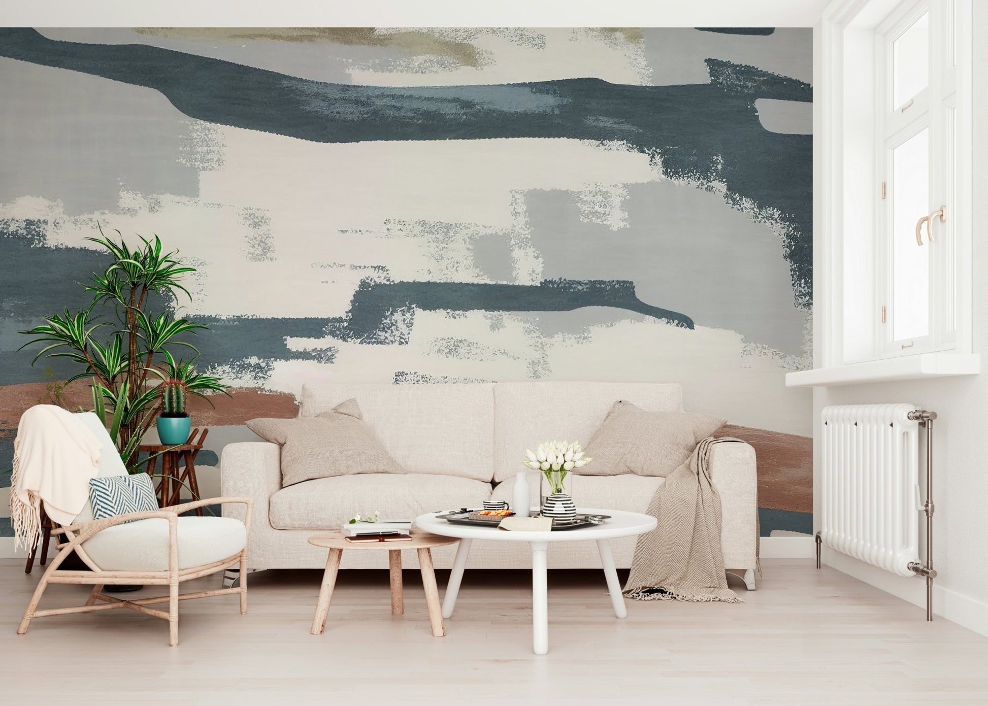 Den Modern Abstract Brushstroke Wall Mural blue full wall