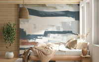 Bedroom abstract teal-gray feature wall mural