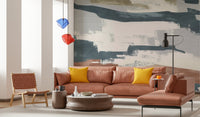 Living room abstract blue-gray accent wall mural
