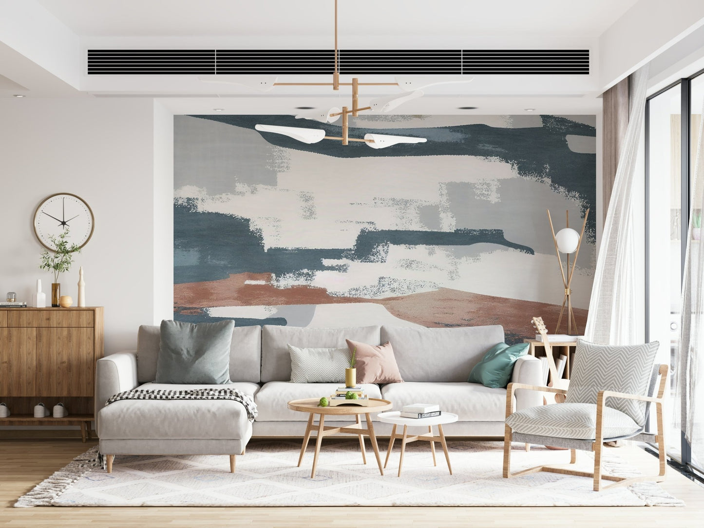 Loft Abstract Brushstroke Wall Mural teal full wall