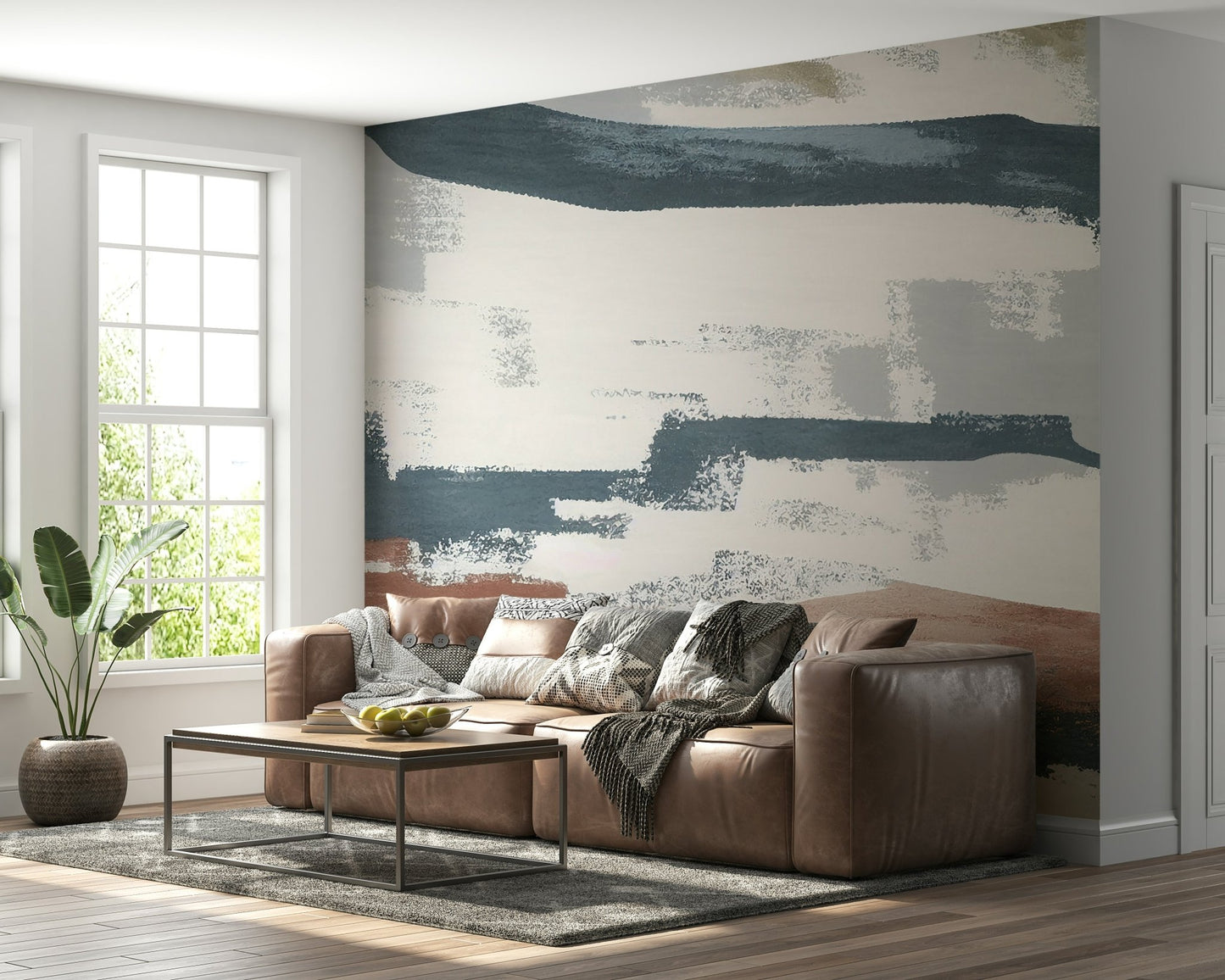 Hallway abstract gray-teal full wall mural