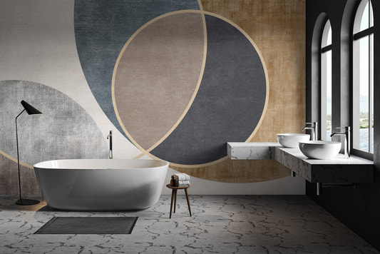 Modern abstract geometric circle wallpaper with overlapping earth tones.