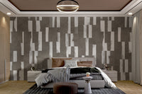 Textured grey tile pattern wall mural with vertical white paint effects.