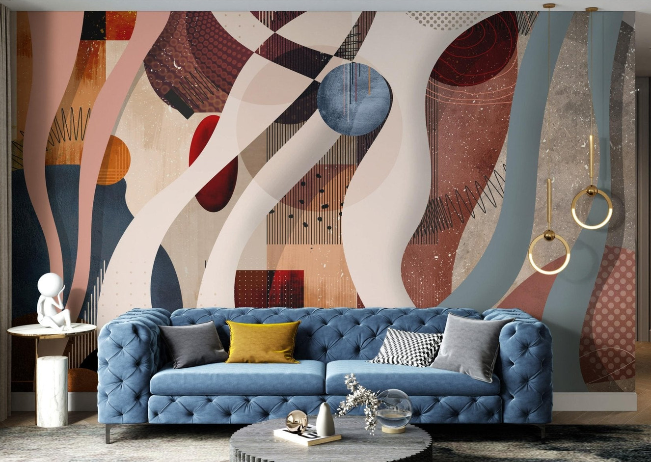 Contemporary Modern Geometric mural style with layered circles.