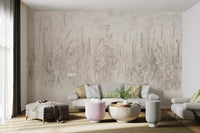 Rustic farm field grass wall mural for an living room interior design.
