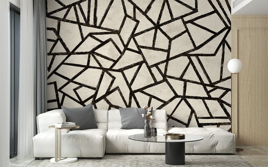 Modern black pattern wallpaper mural with geometric linework.
