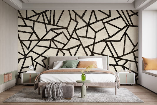 Minimalist black ink geometric shapes for a textured wallpaper.