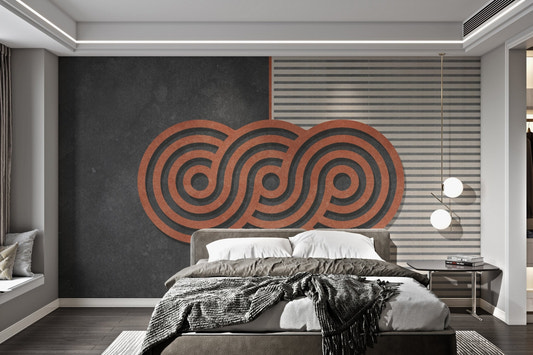Stylish wall mural with modern circular patterns for bedroom.