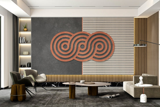 Contemporary circles pattern mural for sleek living room wall decor.