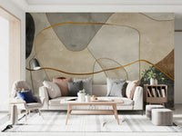 Entryway geometric taupe feature wall mural