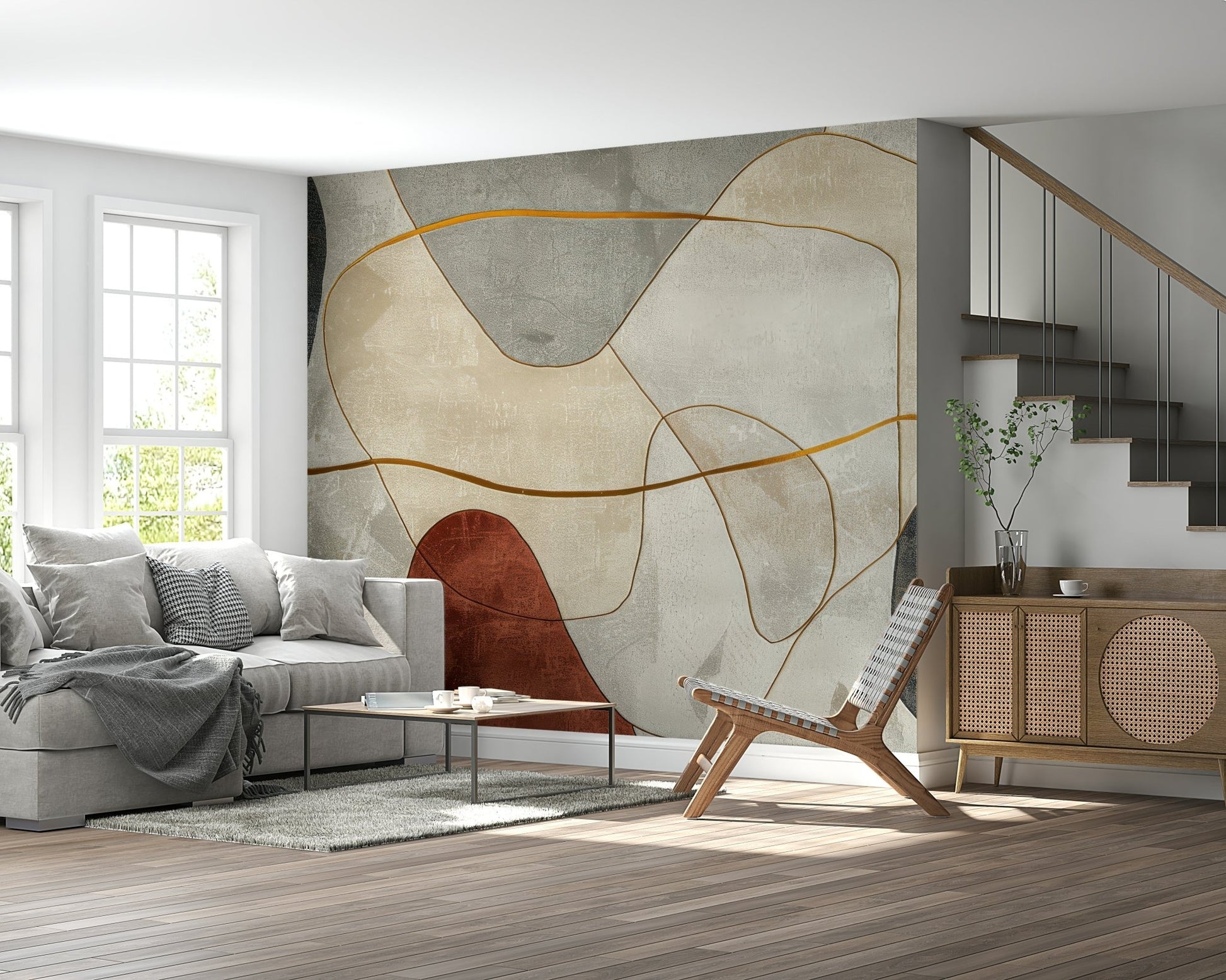 Den Geometric tan Wall Mural tan accent wall