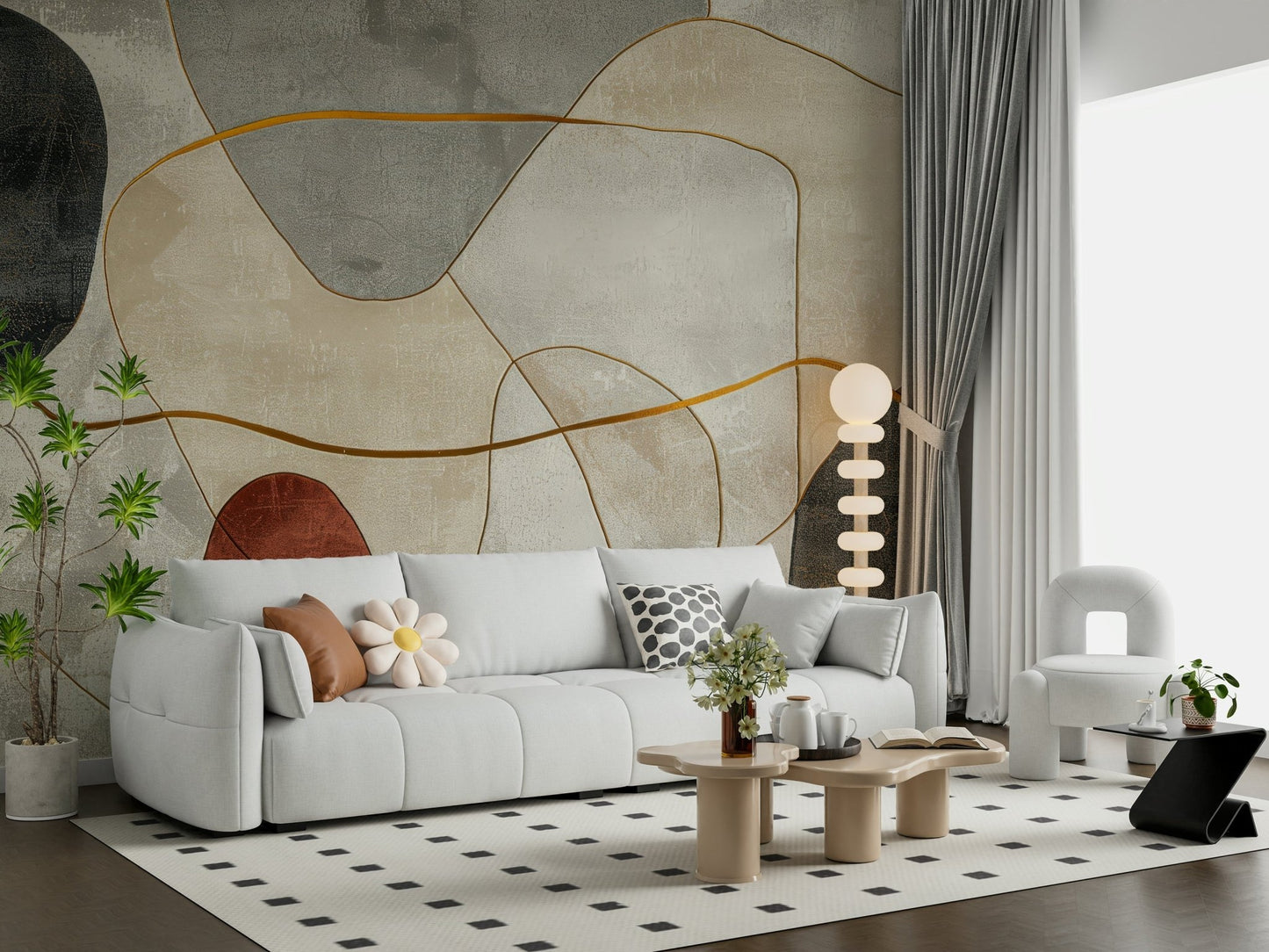 Loft abstract rust-tan feature wall mural
