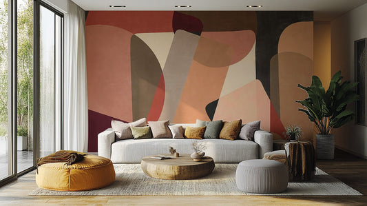 Modern geometric wallpaper combining rounded forms and tonal shading.