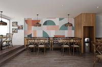 Abstract geometric photo wall mural for open plan cafe area.