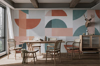 Stylish geometric abstract mural for sunlit dining room walls