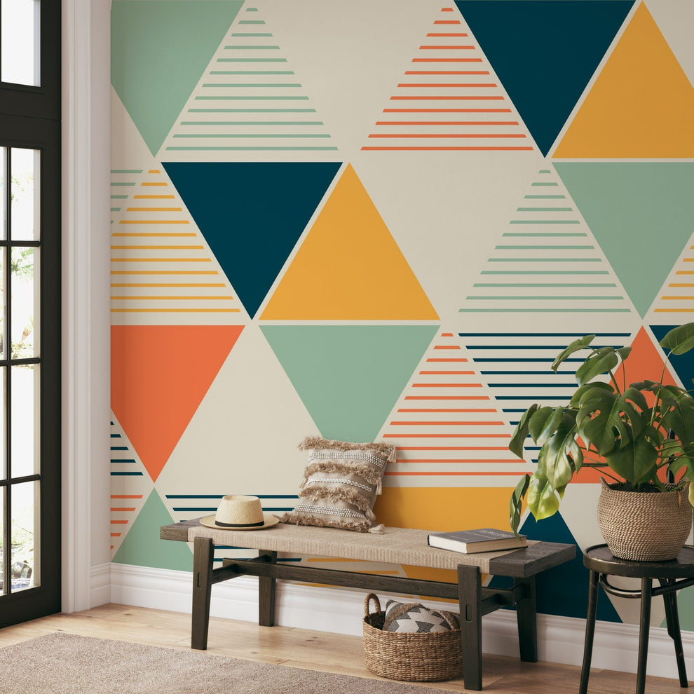 Modern Geometric Triangle Wallpaper with Bold Colors