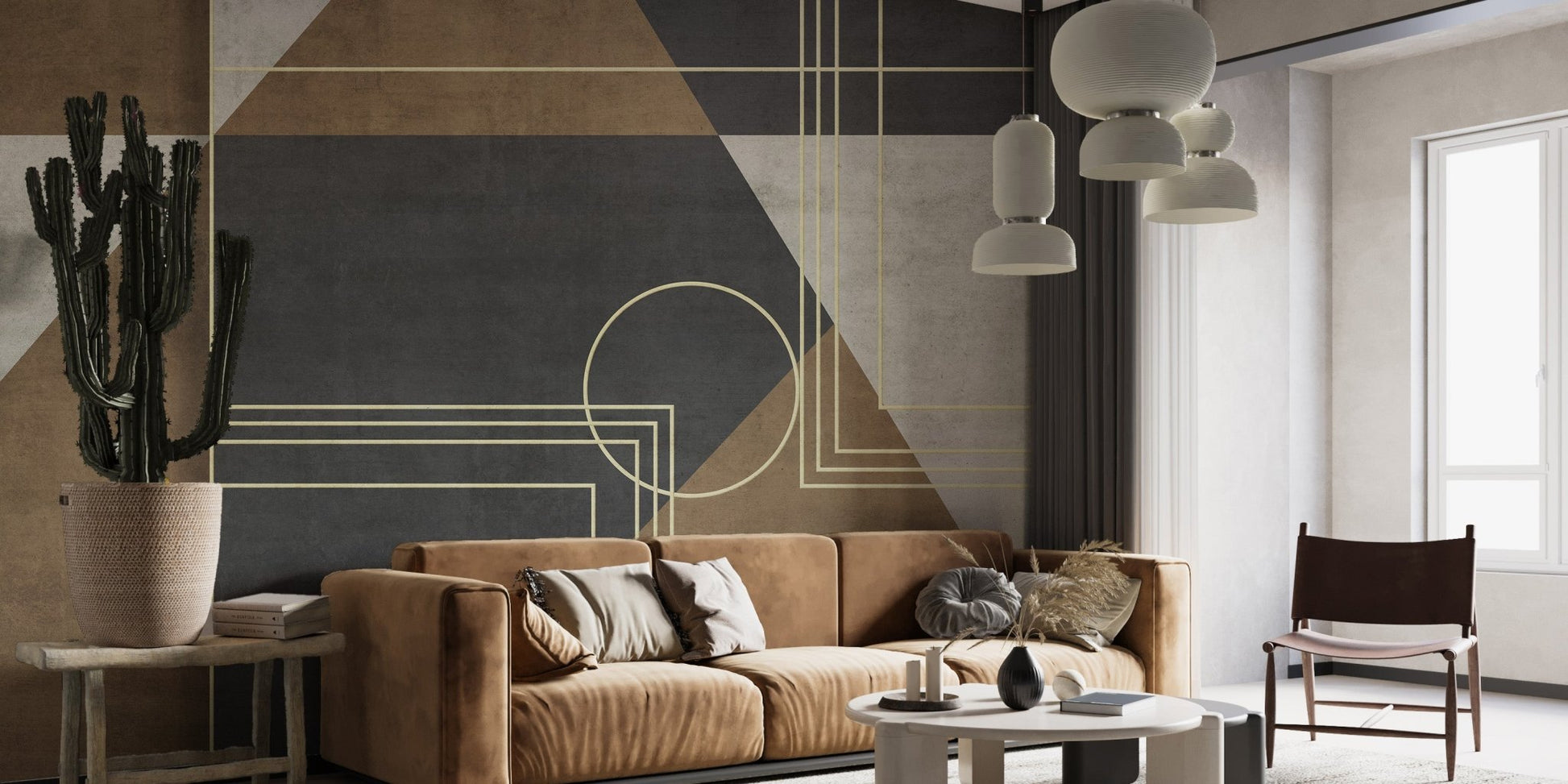 Grunge-inspired geometric wallpaper mural
