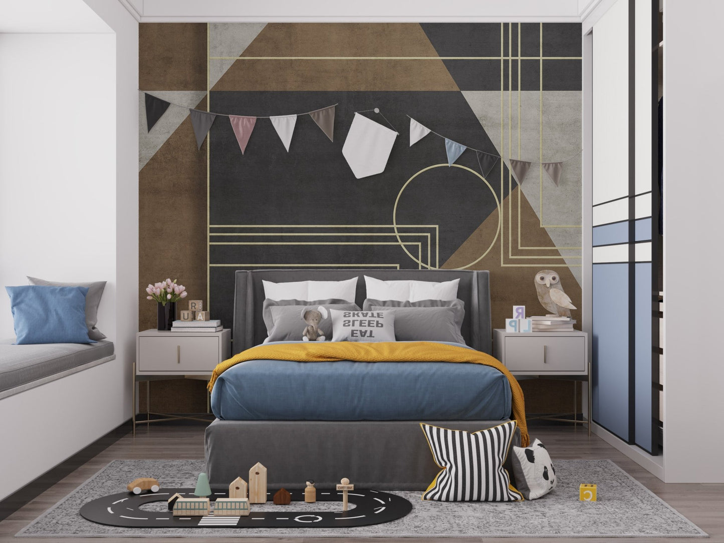 Stylish geometric design with grunge flair
