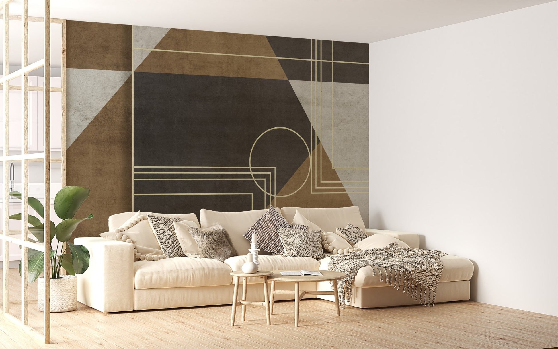 Modern grunge geometric mural for decor
