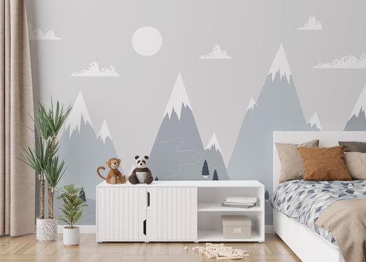 Modern Scandinavian Alpine Charm Murals in a minimalist kids bedroom