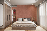 Modern terracotta textured wallpaper mural with abstract carved lines.