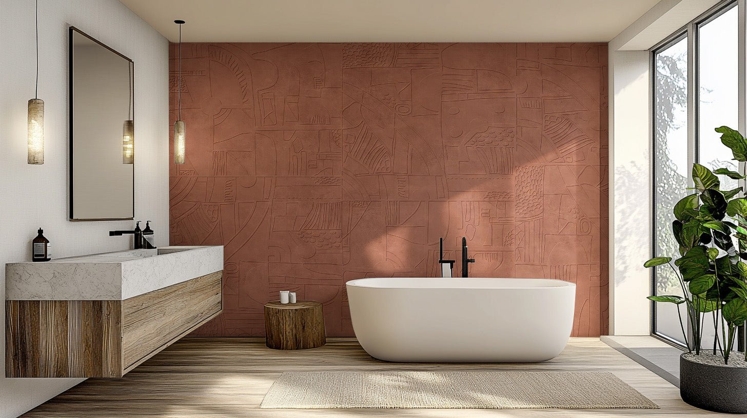 Terracotta wallpaper showcasing organic hand drawn line art.