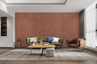 Terracotta clay colored wall mural featuring geometric patterns.