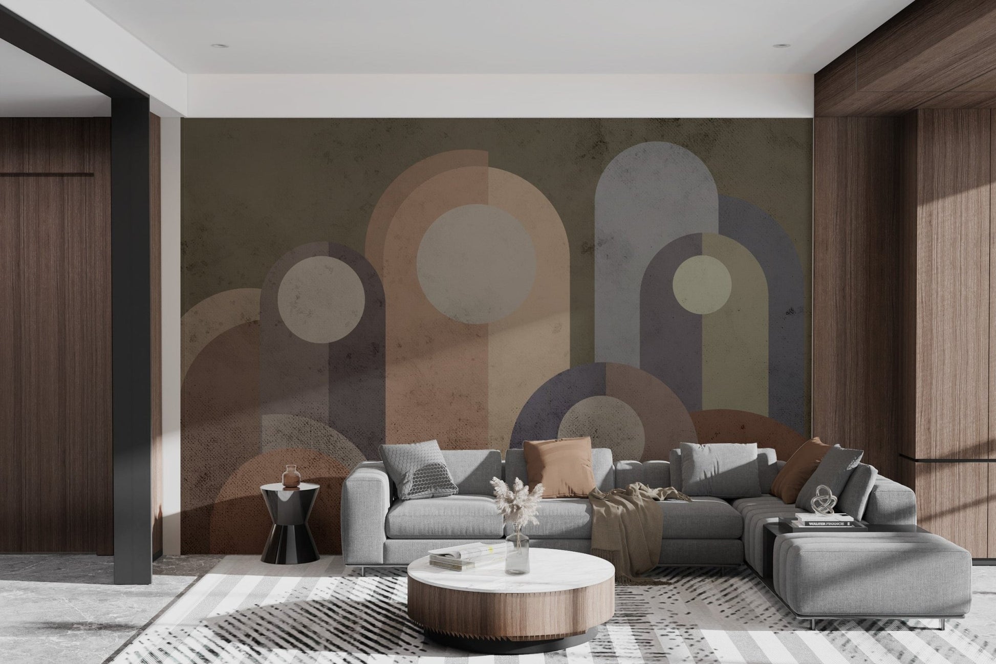 Modern wall mural featuring bold abstract art patterns