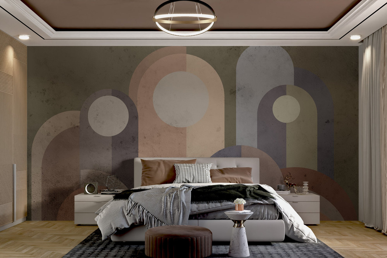 Sleek modernist abstract wallpaper for bedroom interior decor.