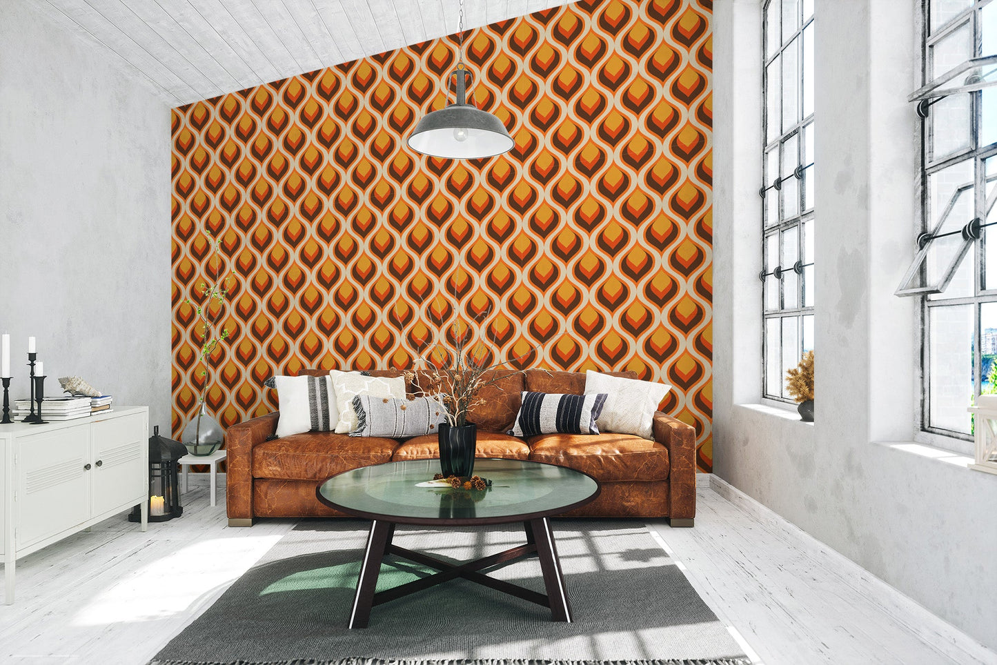 Classic retro twist wallpaper wall mural with rhythmic pattern.