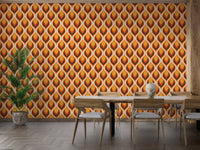 Modish twist wallpaper mural with retro orange swirl pattern.
