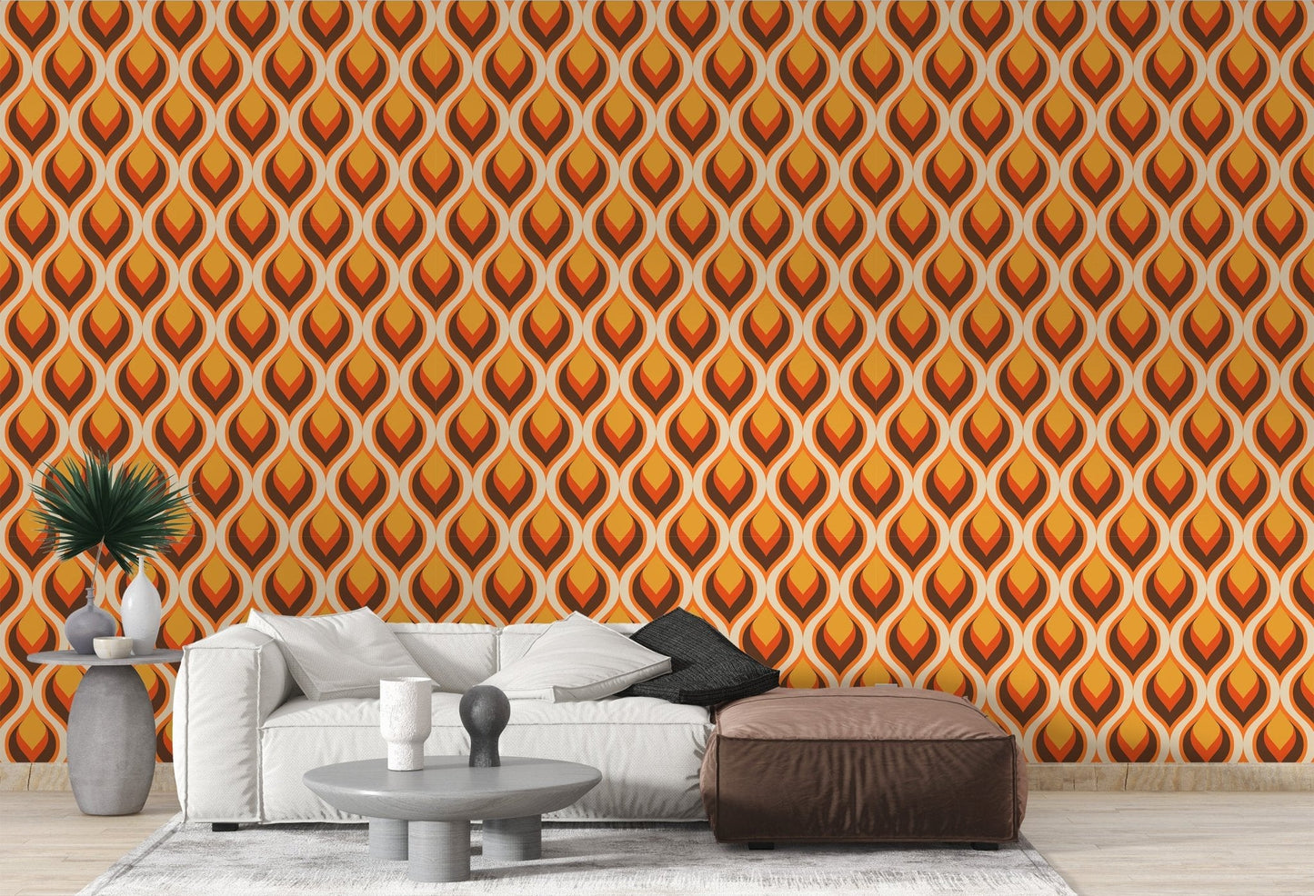 Abstract twist pattern wallpaper wall mural in earthy tones.