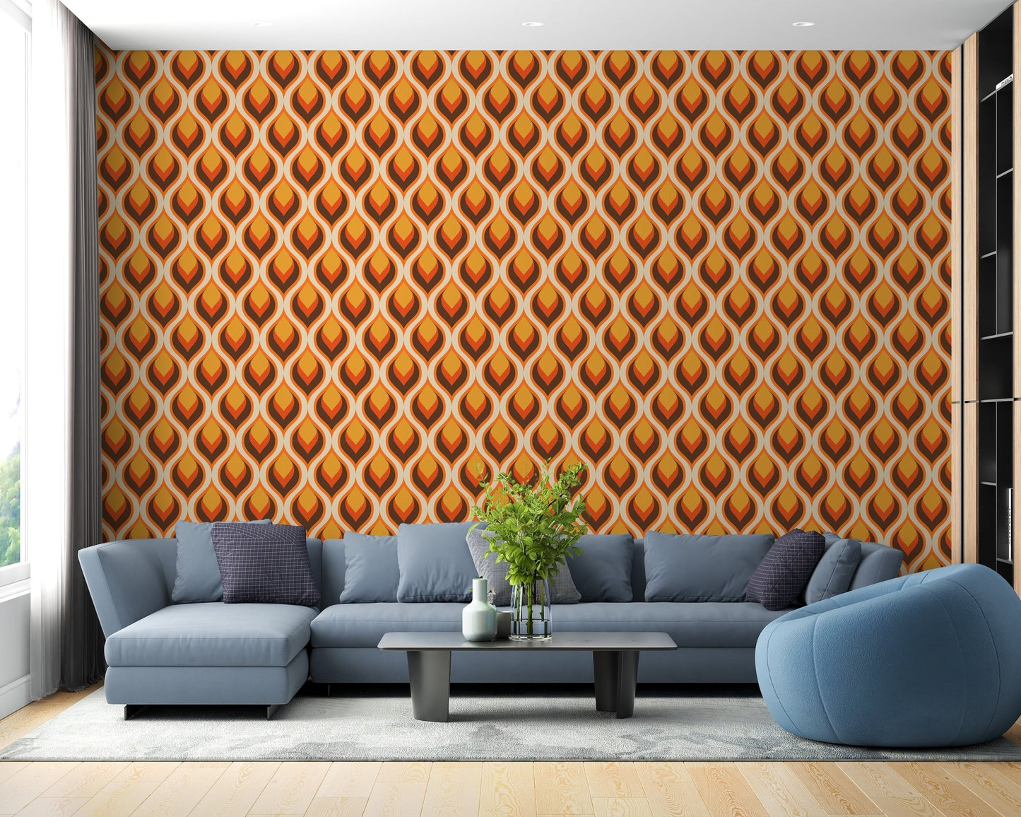 Orange and brown modish wallpaper wall mural design.
