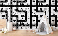 Monochromatic Cityscape Magic wallpaper with a small wooden teepee