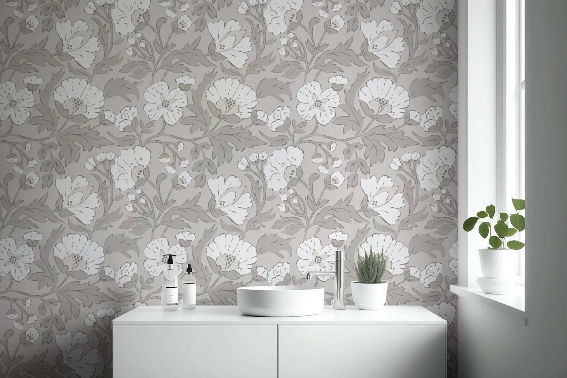 Subtle monochromatic floral wallpaper pattern design